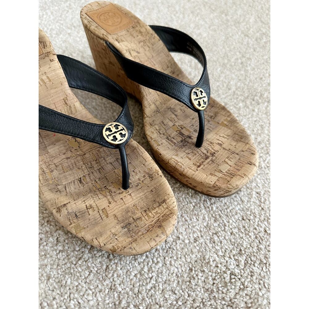 Tory Burch Cork Wedge Sandals In Black Size 9 - Picture 3 of 7